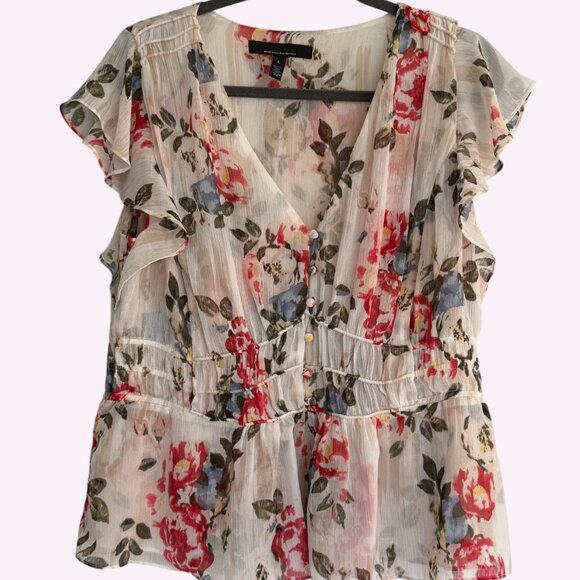 White House Black Market Tops - White House Black Market Flutter Sleeve Blouse with Waist Detail Size L